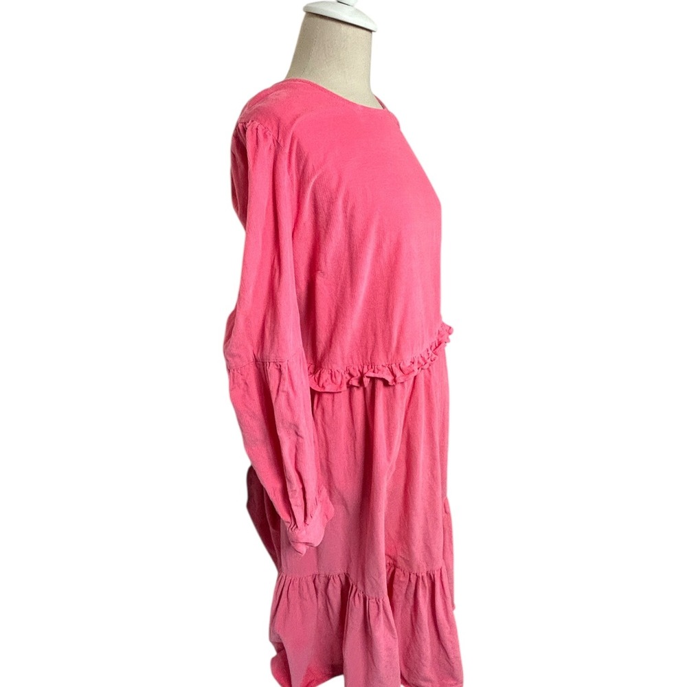 Asos Denim Pink Corduroy Frill Smocked Tiered Midi Dress Long Sleeve Sz US 14 - Picture 9 of 9